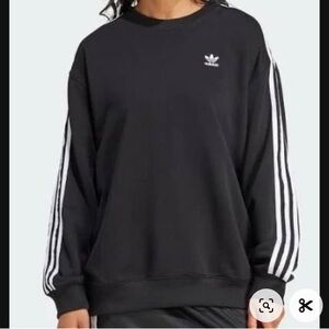 Black and white Adidas women’s 3-stripe crewneck, size medium